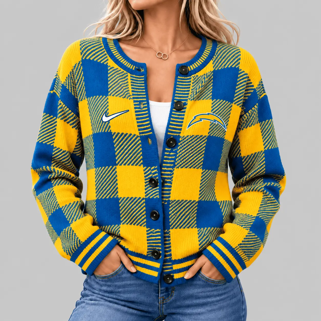 Los Angeles Chargers | NFL Buffalo Check Knit Cardigan