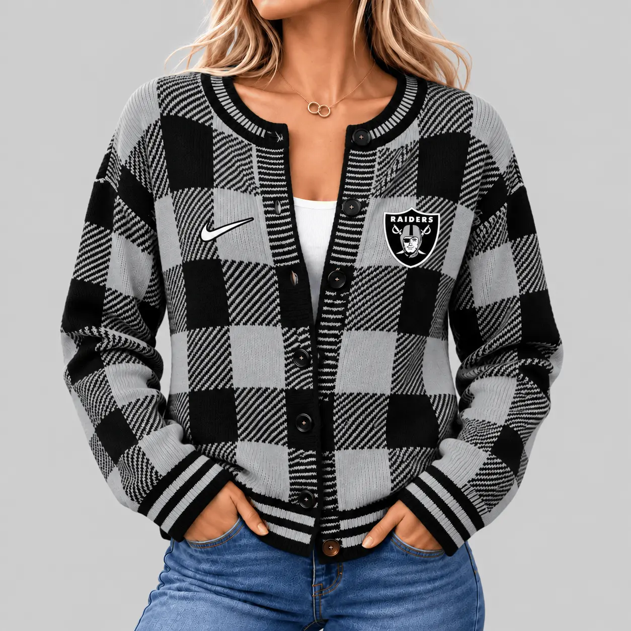 Las Vegas Raiders | NFL Buffalo Check Knit Cardigan