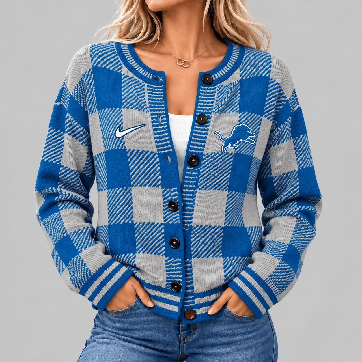 Detroit Lions | NFL Buffalo Check Knit Cardigan