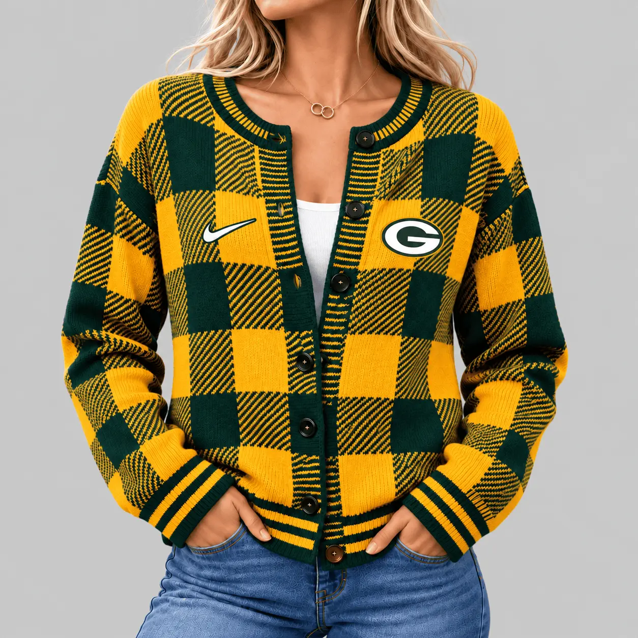 Green Bay Packers | NFL Buffalo Check Knit Cardigan
