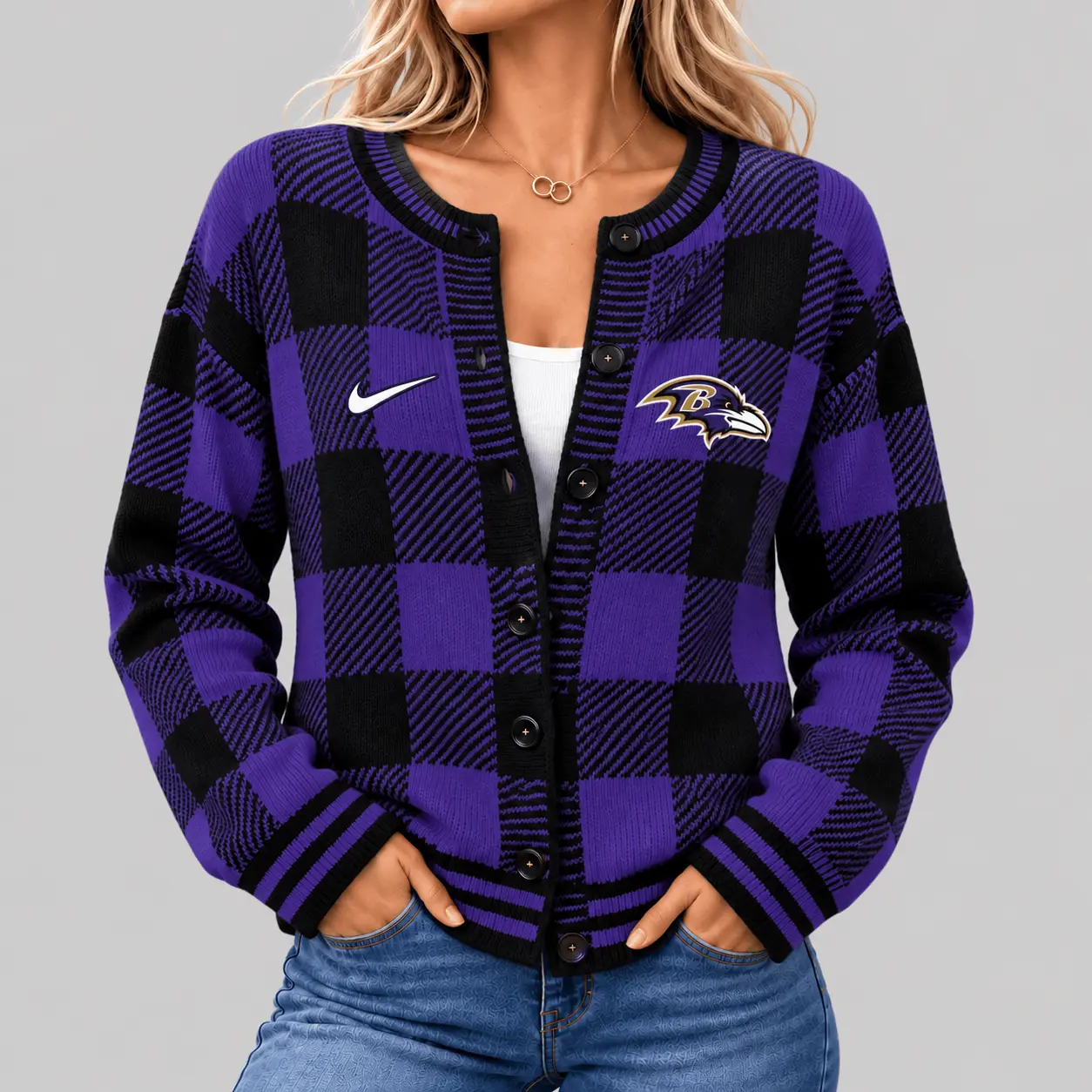Baltimore Ravens | NFL Buffalo Check Knit Cardigan