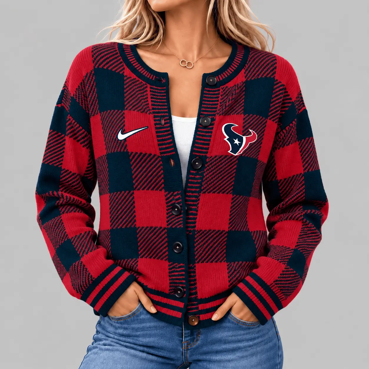 Houston Texans | NFL Buffalo Check Knit Cardigan