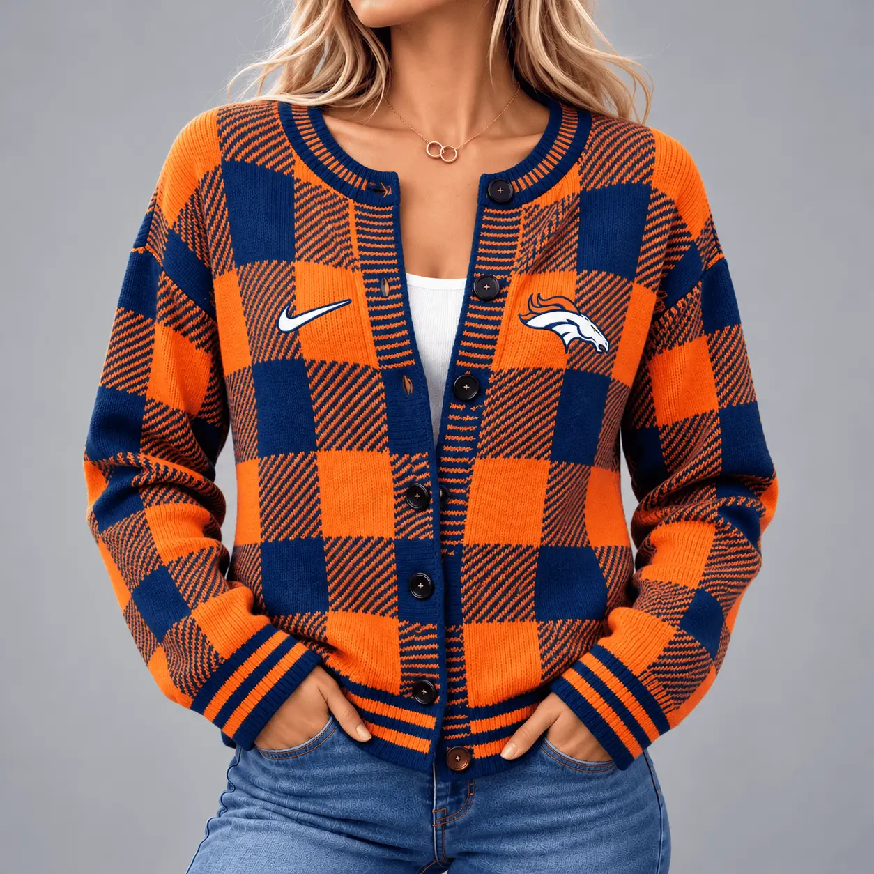 Denver Broncos | NFL Buffalo Check Knit Cardigan