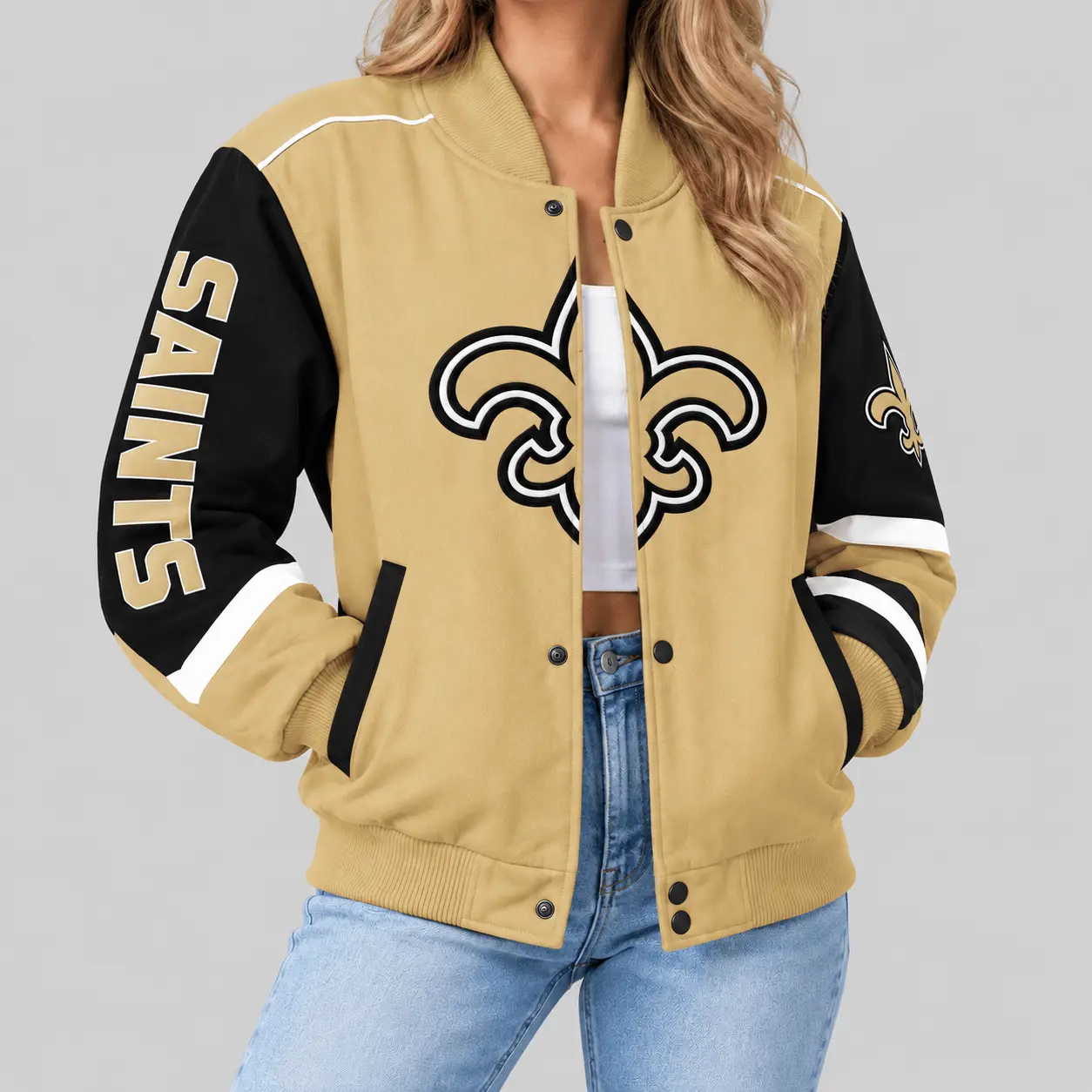 New Orleans Saints | NFL Oversized Logo Baseball Jacket