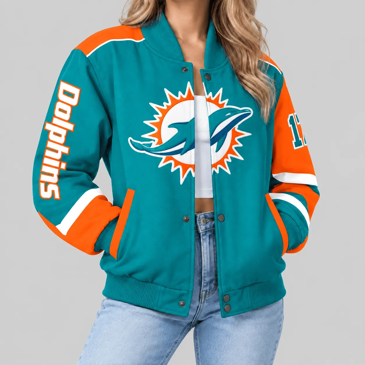 Miami Dolphins | NFL Oversized Logo Baseball Jacket