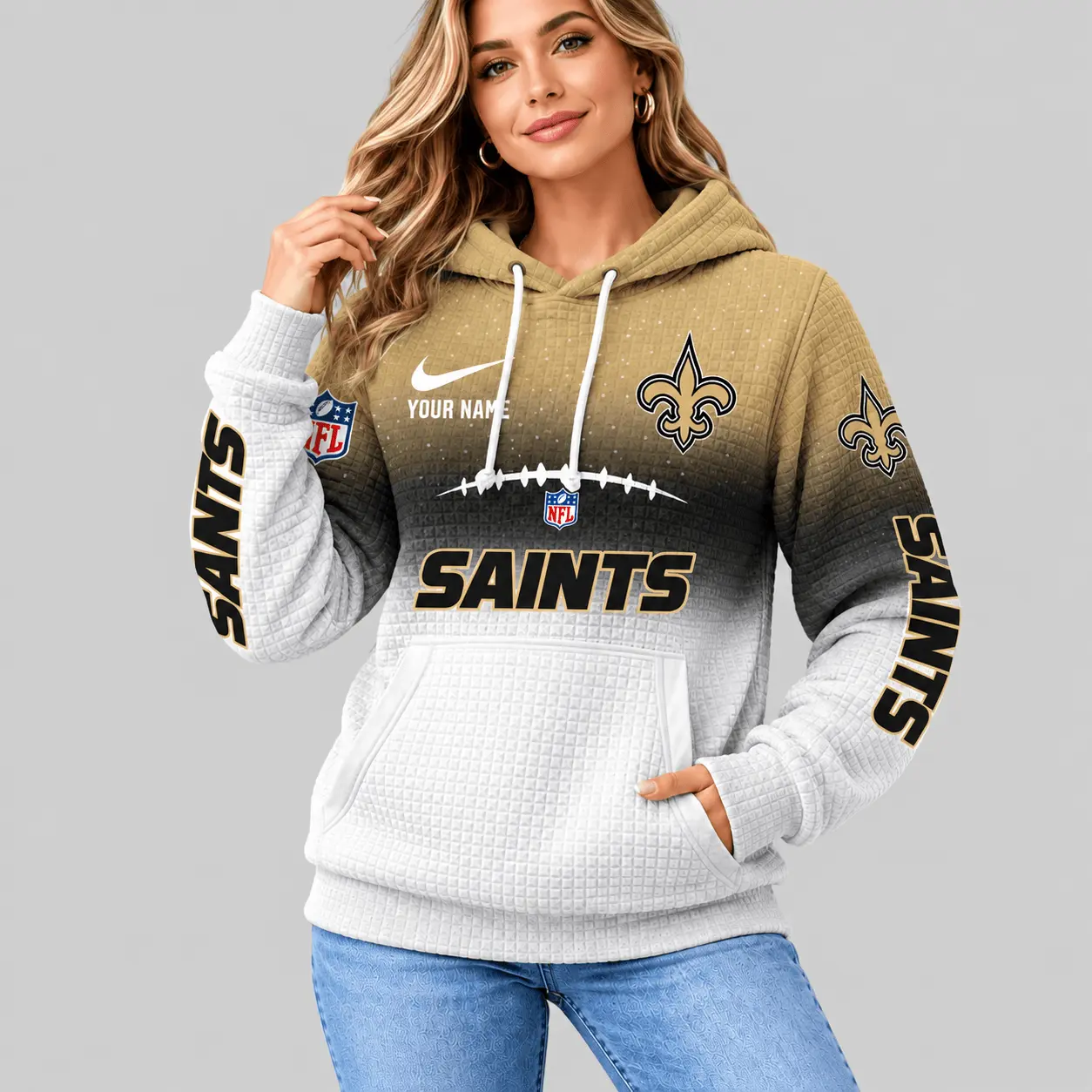 New Orleans Saints | NFL Gradient Football Waffle Hoodie