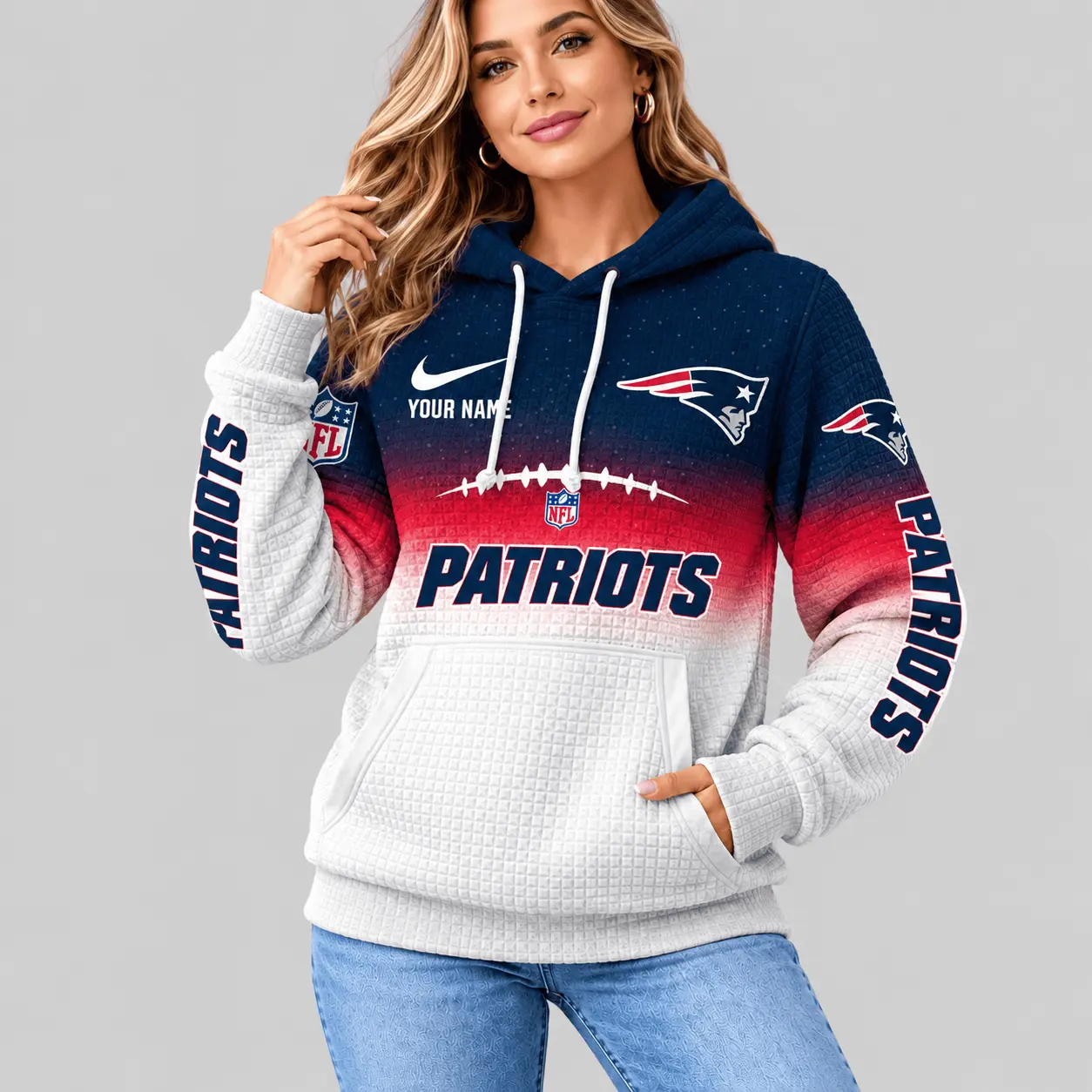 New England Patriots | NFL Gradient Football Waffle Hoodie