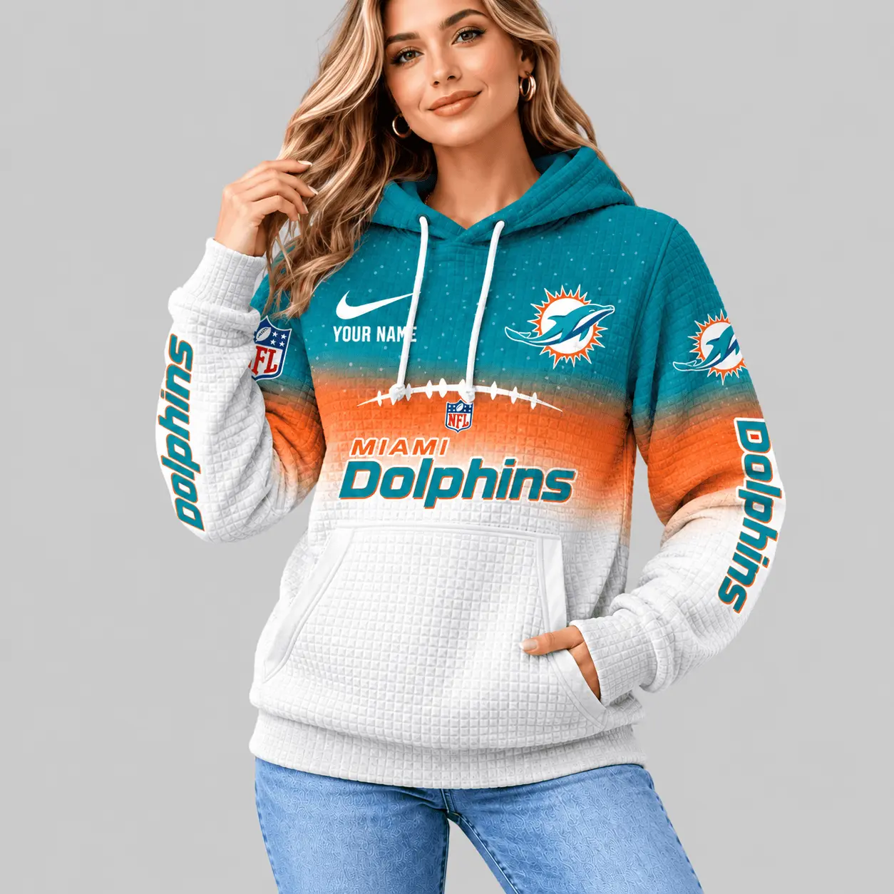 Miami Dolphins | NFL Gradient Football Waffle Hoodie