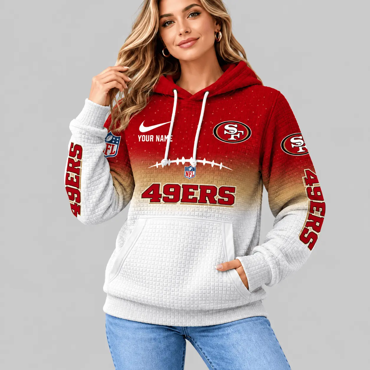 San Francisco 49ers | NFL Gradient Football Waffle Hoodie