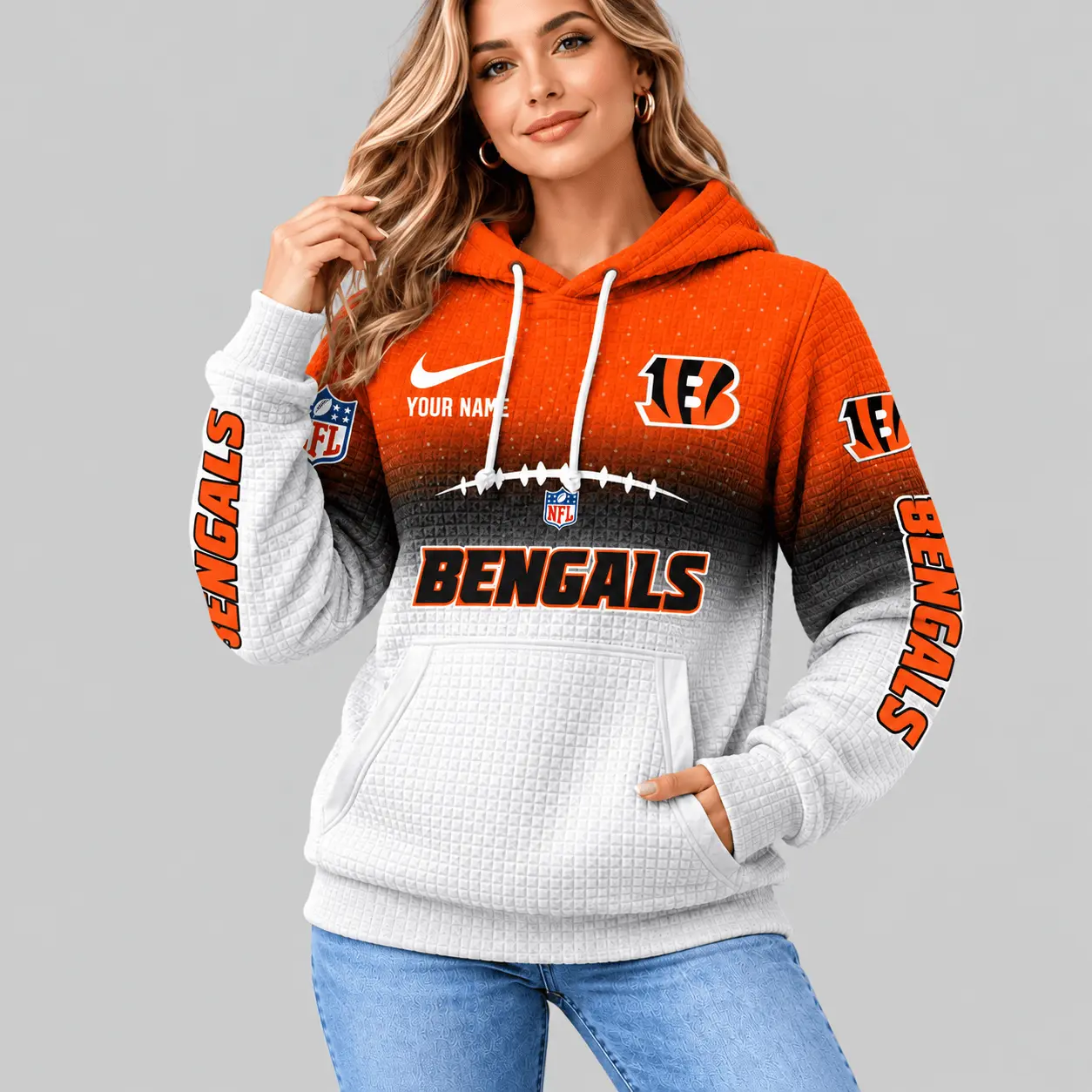 Cincinnati Bengals | NFL Gradient Football Waffle Hoodie
