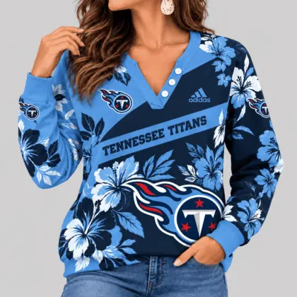 Tennessee Titans | NFL Tropical Floral Henley Long Sleeve Top