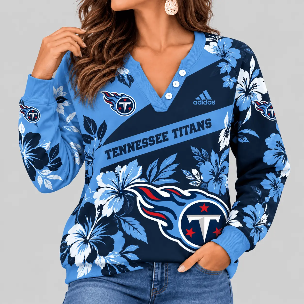 Tennessee Titans | NFL Tropical Floral Henley Long Sleeve Top