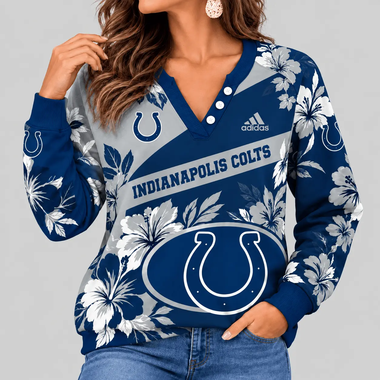 Indianapolis Colts | NFL Tropical Floral Henley Long Sleeve Top