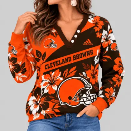 Cleveland Browns | NFL Tropical Floral Henley Long Sleeve Top