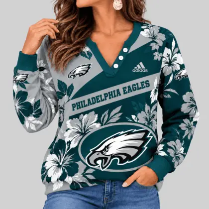 Philadelphia Eagles | NFL Tropical Floral Henley Long Sleeve Top