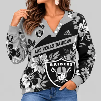 Las Vegas Raiders | NFL Tropical Floral Henley Long Sleeve Top