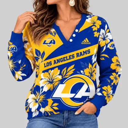 Los Angeles Rams | NFL Tropical Floral Henley Long Sleeve Top