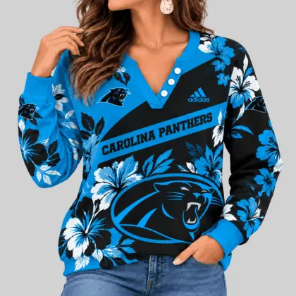 Carolina Panthers | NFL Tropical Floral Henley Long Sleeve Top