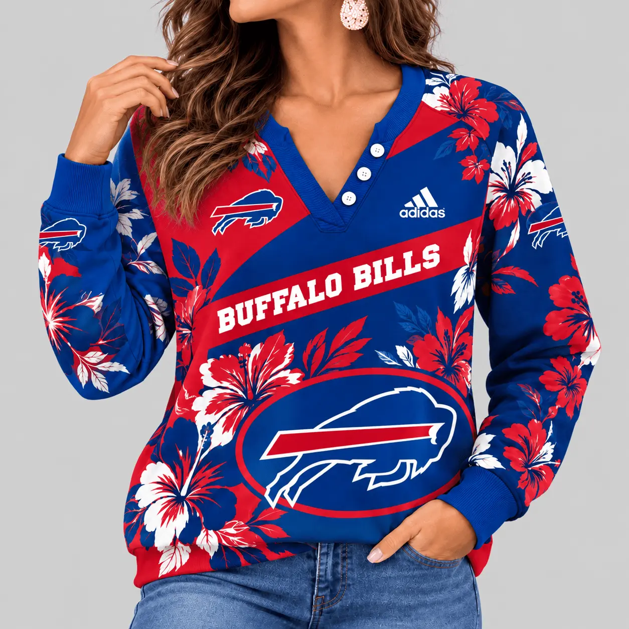 Buffalo Bills | NFL Tropical Floral Henley Long Sleeve Top