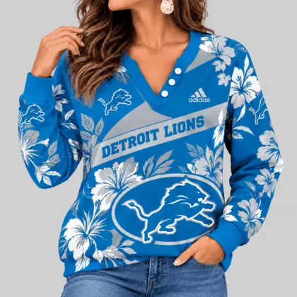 Detroit Lions | NFL Tropical Floral Henley Long Sleeve Top