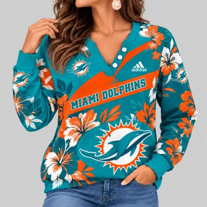 Miami Dolphins | NFL Tropical Floral Henley Long Sleeve Top