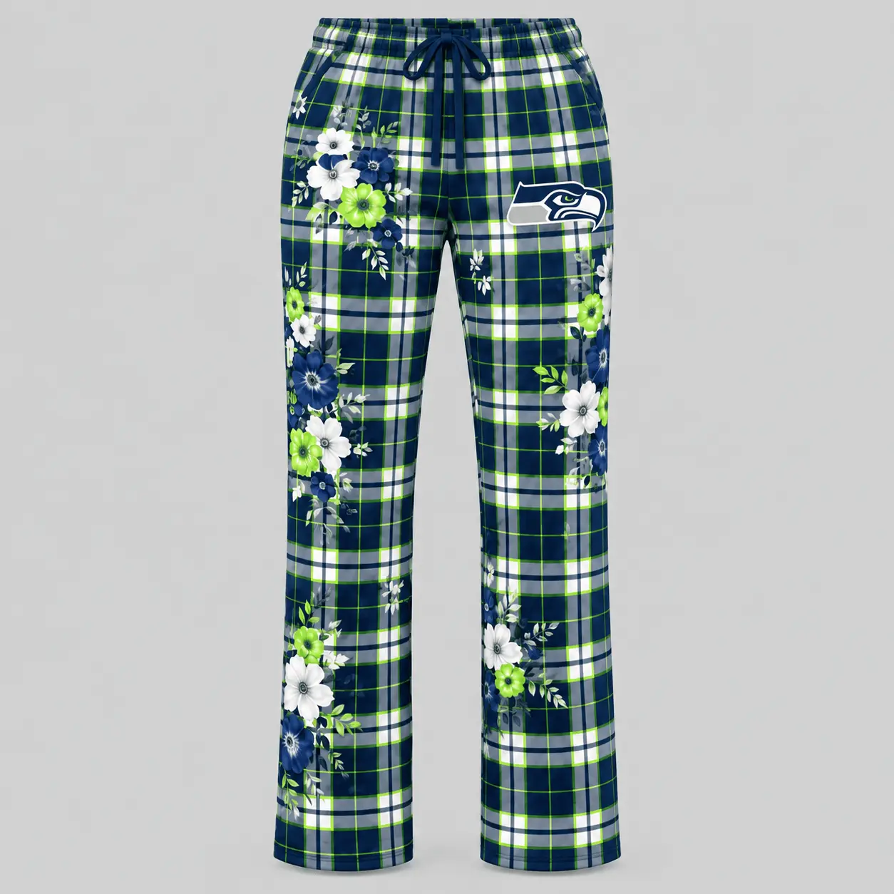 Seattle Seahawks | NFL Floral Plaid Pajama Set - Image 3