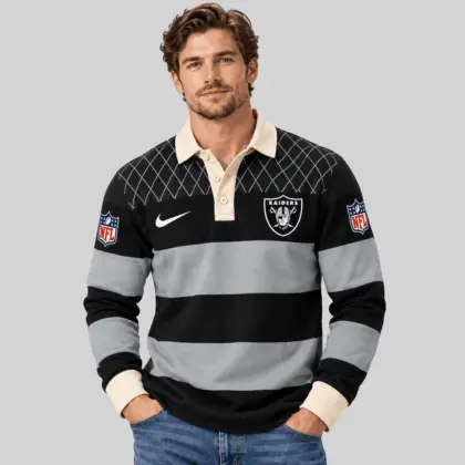 Las Vegas Raiders | NFL Striped Rugby Polo Sweatshirt