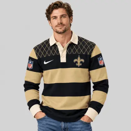 New Orleans Saints | NFL Striped Rugby Polo Sweatshirt