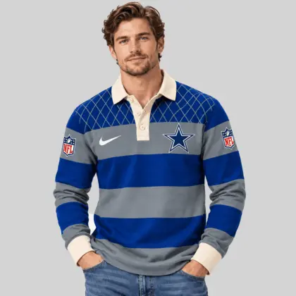 Dallas Cowboys | NFL Striped Rugby Polo Sweatshirt