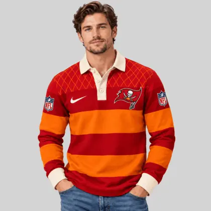 Tampa Bay Buccaneers | NFL Striped Rugby Polo Sweatshirt