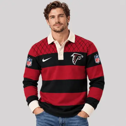 Atlanta Falcons | NFL Striped Rugby Polo Sweatshirt