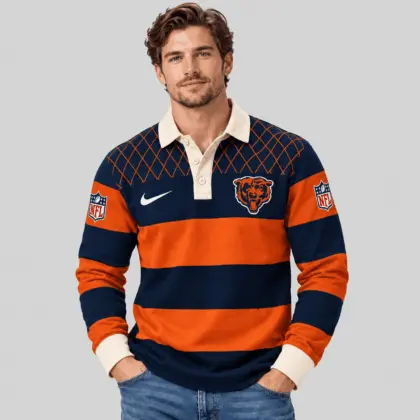 Chicago Bears | NFL Striped Rugby Polo Sweatshirt