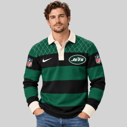 New York Jets | NFL Striped Rugby Polo Sweatshirt