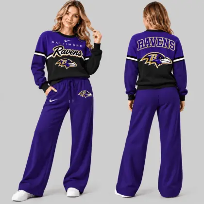 Baltimore Ravens | NFL Script Crewneck Sweatshirt Wide Leg Set