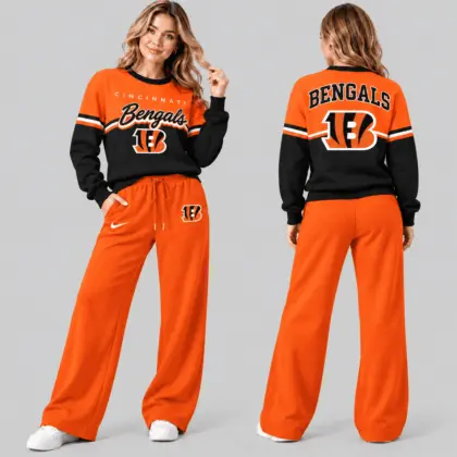 Cincinnati Bengals | NFL Script Crewneck Sweatshirt Wide Leg Set