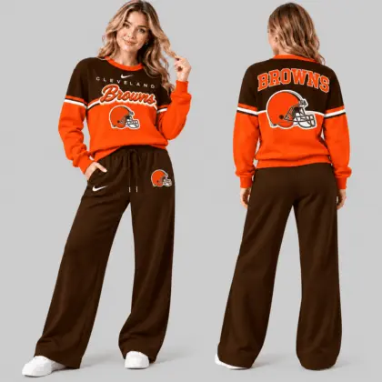 Cleveland Browns | NFL Script Crewneck Sweatshirt Wide Leg Set