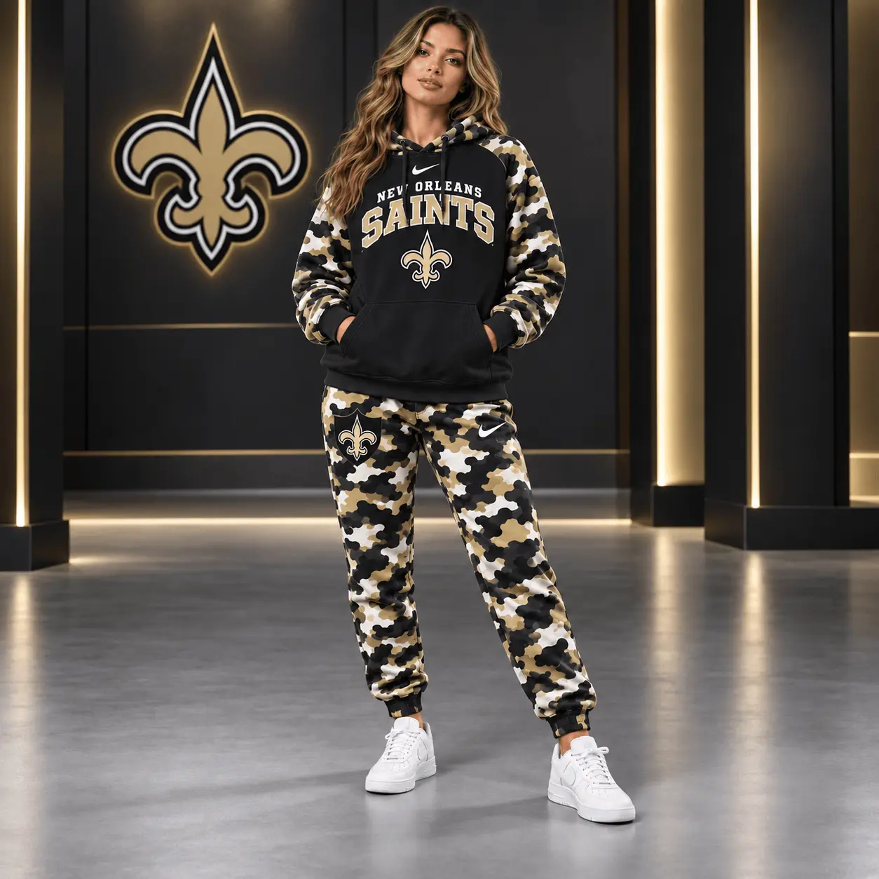New Orleans Saints | Premium NFL Game Day Team Spirit Camo Tracksuit Set TD