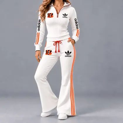 Cincinnati Bengals | Premium NFL Game Day Team Spirit Quarter-Zip Hoodie & Flared Pants Set TD