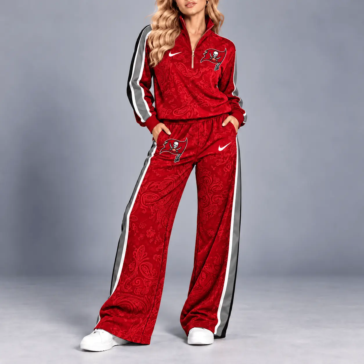 Tampa Bay Buccaneers | Premium NFL Team Ready Paisley Quarter-Zip & Wide-Leg Pants Set NY