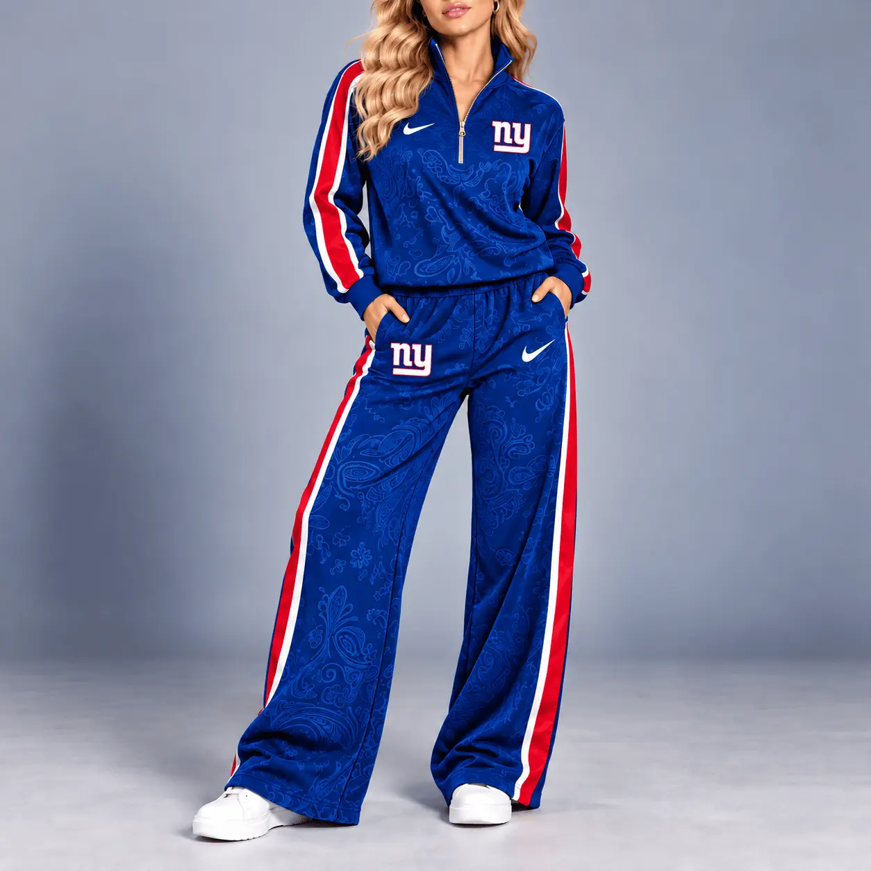 New York Giants | Premium NFL Team Ready Paisley Quarter-Zip & Wide-Leg Pants Set NY