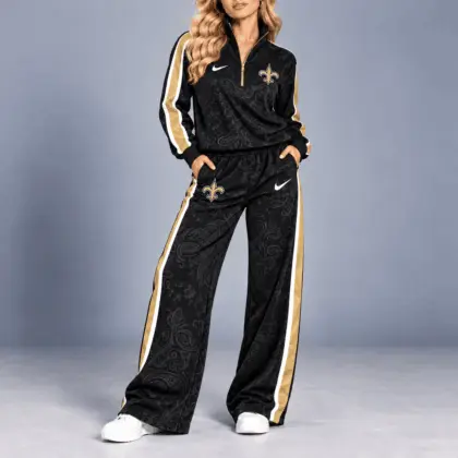 New Orleans Saints | Premium NFL Team Ready Paisley Quarter-Zip & Wide-Leg Pants Set NY