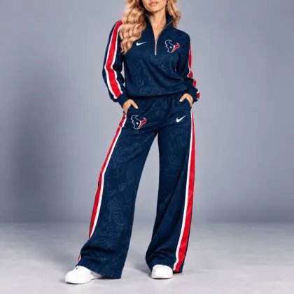 Houston Texans | Premium NFL Team Ready Paisley Quarter-Zip & Wide-Leg Pants Set NY