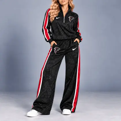 Atlanta Falcons | Premium NFL Team Ready Paisley Quarter-Zip & Wide-Leg Pants Set NY