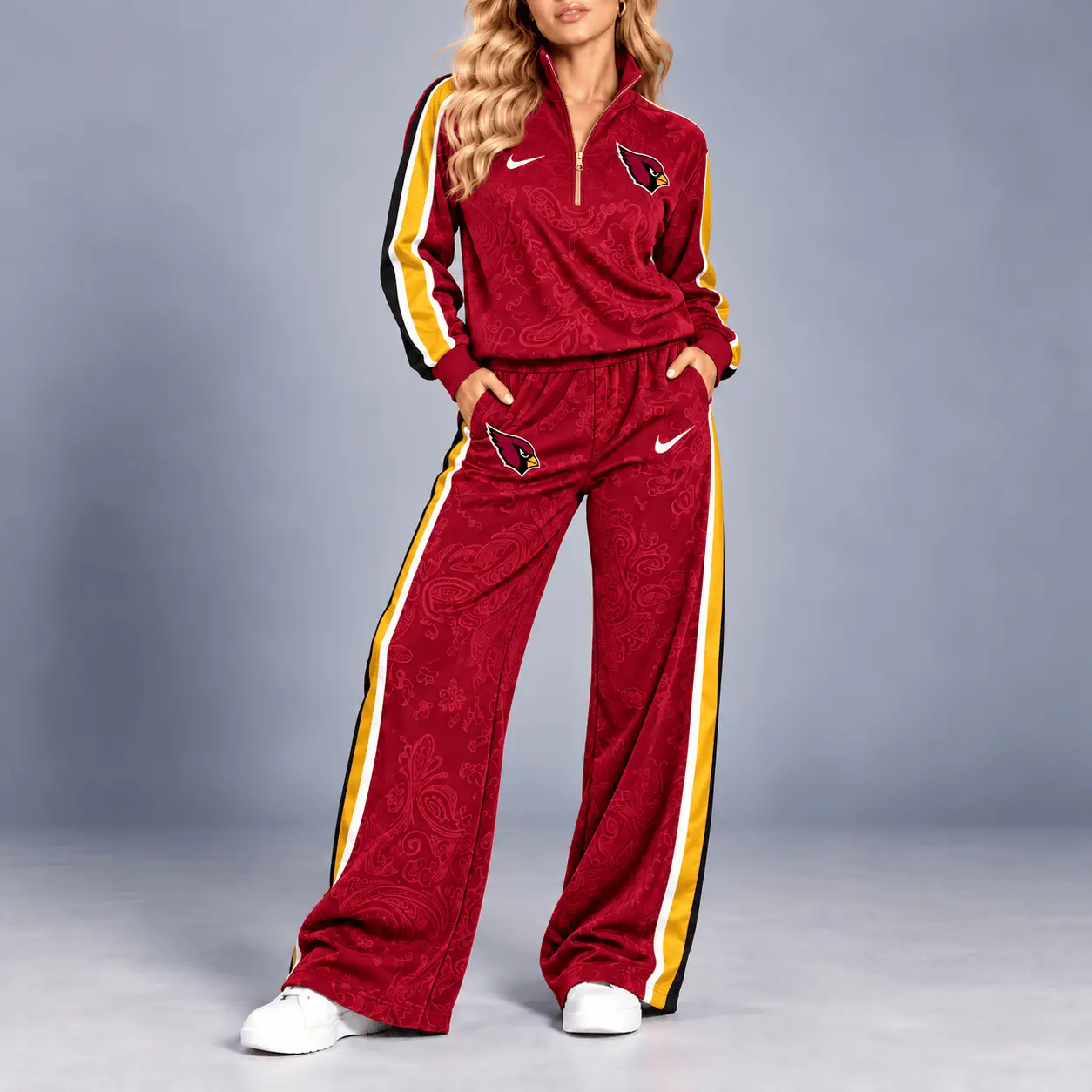 Arizona Cardinals | Premium NFL Team Ready Paisley Quarter-Zip & Wide-Leg Pants Set NY
