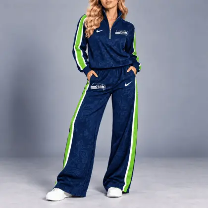 Seattle Seahawks | Premium NFL Team Ready Paisley Quarter-Zip & Wide-Leg Pants Set NY