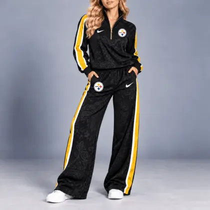 Pittsburgh Steelers | Premium NFL Team Ready Paisley Quarter-Zip & Wide-Leg Pants Set NY