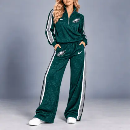 New York Jets | Premium NFL Team Ready Paisley Quarter-Zip & Wide-Leg Pants Set NY