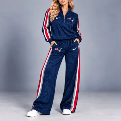 New England Patriots | Premium NFL Team Ready Paisley Quarter-Zip & Wide-Leg Pants Set NY