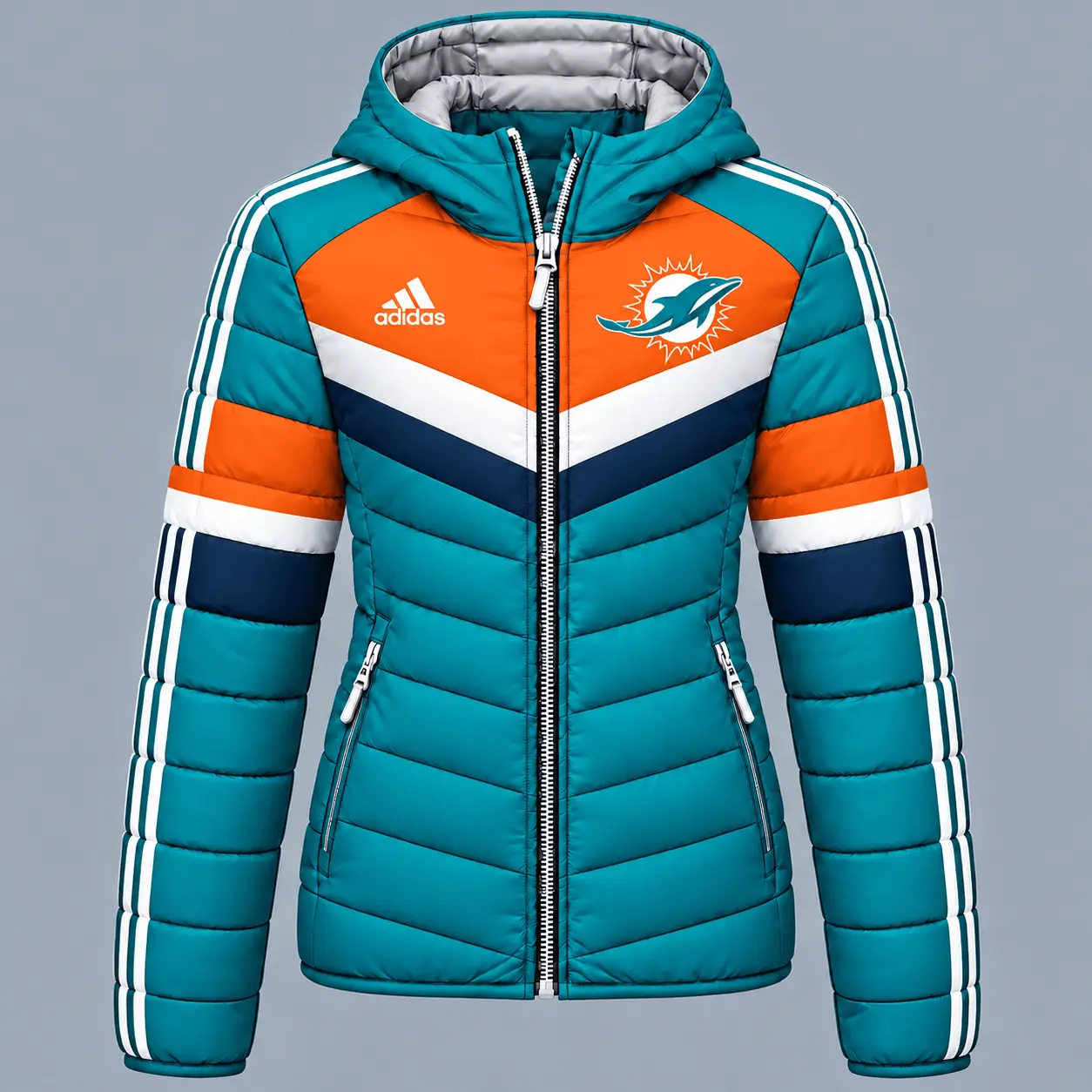 Miami Dolphins | Premium NFL Arctic Shield Colorblock Hooded Puffer Jacket NTH1