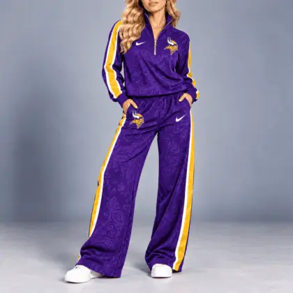 Minnesota Vikings | Premium NFL Team Ready Paisley Quarter-Zip & Wide-Leg Pants Set NY